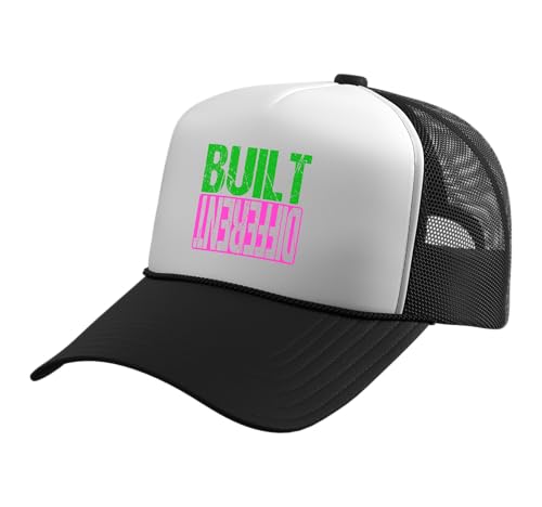 Green and Pink Different Pink and Green Trucker Hat with Adjustable Mesh Back - color: Black/White