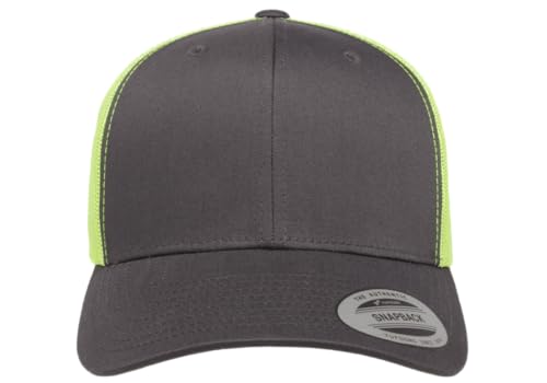 Yupoong Classic Mesh 6 Panel Retro Trucker Cap | Mid Profile Snapback - color: Charcoal/Neon Yellow