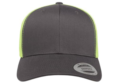 Yupoong Classic Mesh 6 Panel Retro Trucker Cap | Mid Profile Snapback - color: Charcoal/Neon Yellow