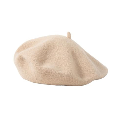 French Style Acrylic Beret - Solid Color Wool-Look Classic Winter Beanie Hat - color: Beige