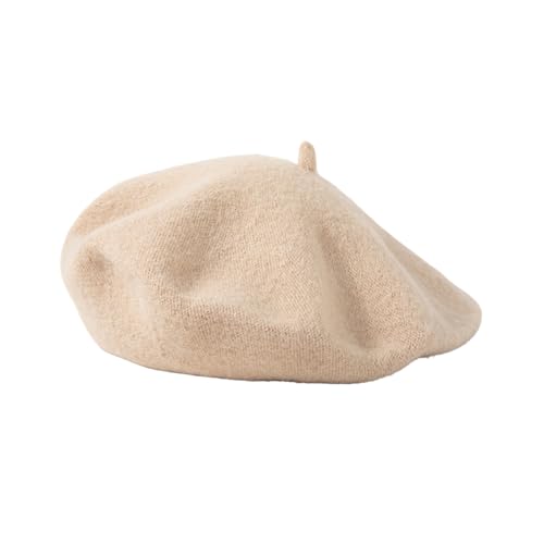French Style Acrylic Beret - Solid Color Wool-Look Classic Winter Beanie Hat - color: Beige