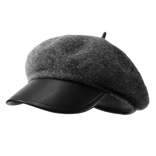 Women Classic Wool Blend Berets Elegant Flat Beret Caps Retro Peaked Cap Hats Autumn Winter Hat Solid Color - color: Grey