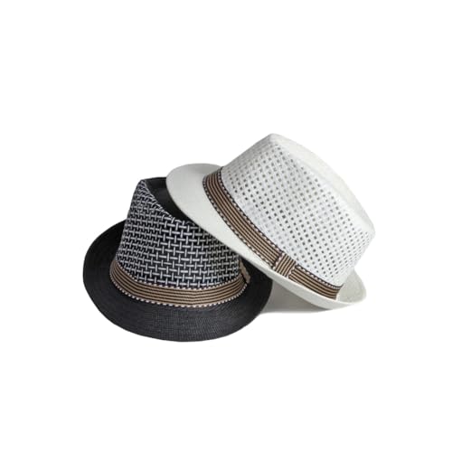 Straw Fedora Hat for Women Men Mesh Trilby Hat Panama Cuban Summer Beach Sun Outdoor - color: Black