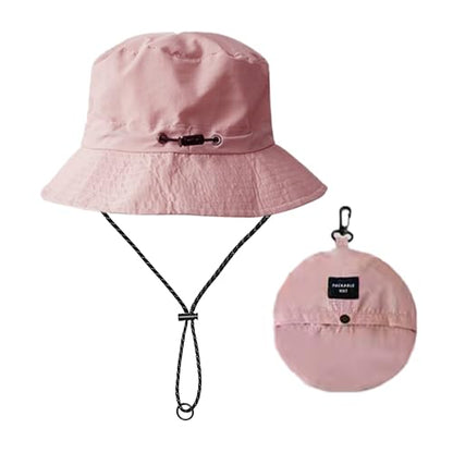 Splash-Proof Packable Bucket Hat for Men Women Lightweight Foldable Fishing Hiking Sun Hat with Adjustable Chin Strap - color: Pink