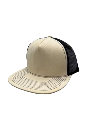Ashen Fane Faux Suede Polyester Blend 5 Panel Classic Flat or Round Visor Adjustable Snapback Mesh Back Trucker Hat - color: Flat - Off-white