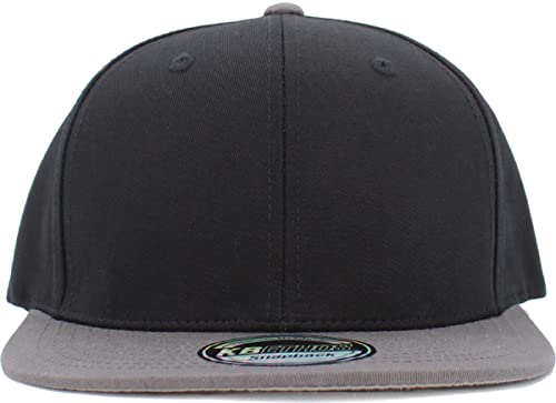 KBETHOS Classic Snapback Hat Blank Cap Underbrim Cotton Wool Blend Flat Visor Adjustable Unisex - color: Black Dark Gray