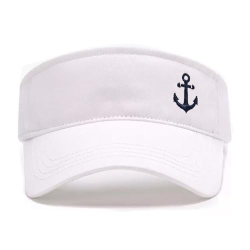 Embroidered Adjustable Sun Visor for Women Men Outdoor Golf Tennis - color: Anchor/White