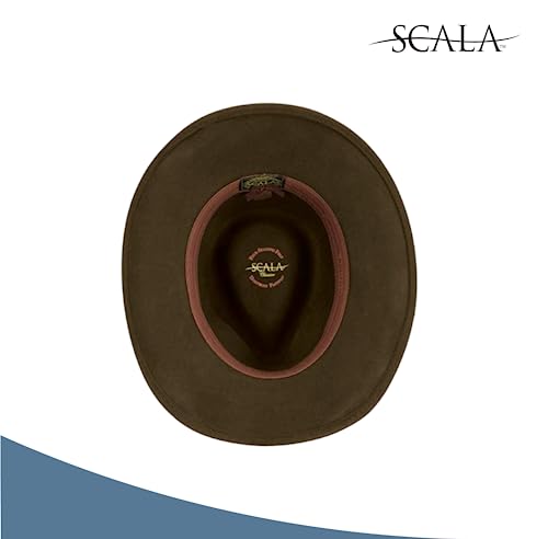 Scala Classico Men’s Crushable Felt Outback Hat Wide Brim 100% Wool Felt UV Protection - color: Black, size: Medium