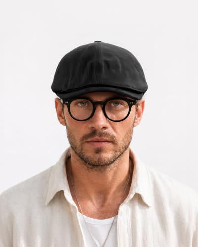 Clakllie Cotton Newsboy Cap Lightweight Short Brim Golf Flat Cap for Men Vintage Ivy Irish Hat Classic Gatsby Driving Beret - color: Cdus-nb25q10-black