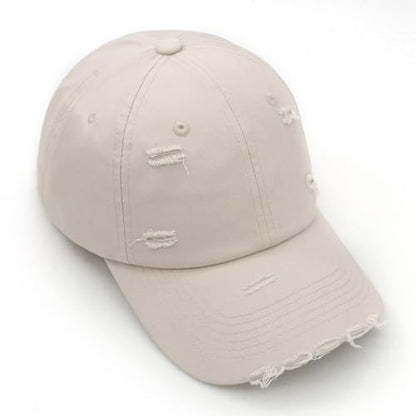 Distressed Baseball Cap for Men Women Cotton Dad Hat - color: Beige