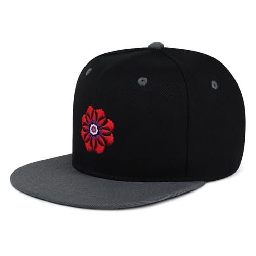 Flower Ornament Hip-Hop Snapback Hat Embroidered Baseball Cap Floral Embellishment - color: 18. Black/Grey