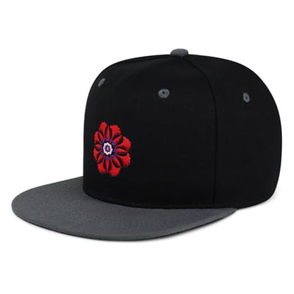 Flower Ornament Hip-Hop Snapback Hat Embroidered Baseball Cap Floral Embellishment - color: 18. Black/Grey