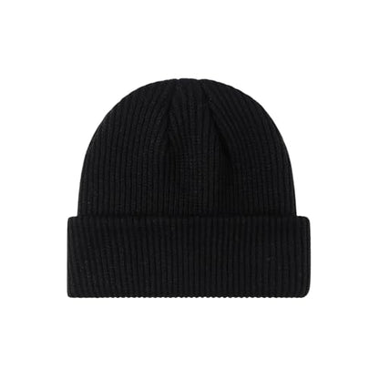 Winter Beanie Men Women Heavyweight Stretch Knit Cuffed Hat - color: Black,round
