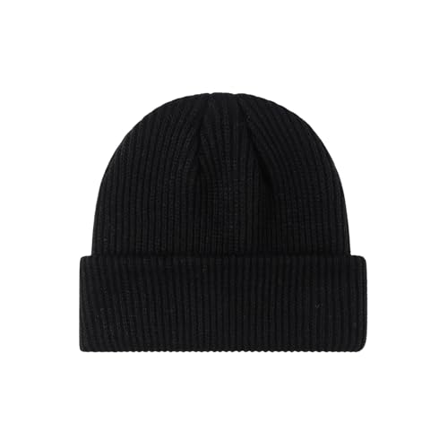 Winter Beanie Men Women Heavyweight Stretch Knit Cuffed Hat - color: Black,round
