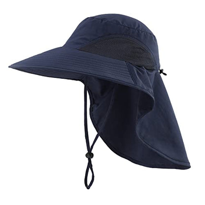 Home Prefer Outdoor UPF50+ Sun Hat Wide Brim Mesh Fishing Hat with Neck Flap - color: Navy Blue