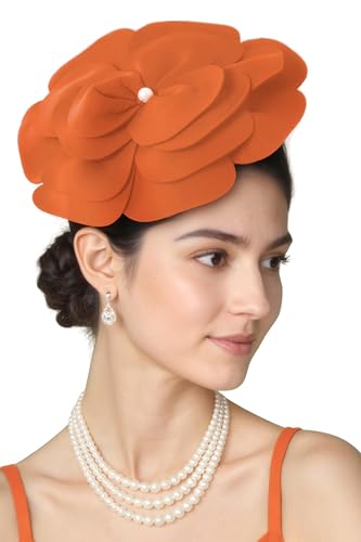 BABEYOND Fascinators Hats for Women Layered Flower Tea Party Derby Hats - color: Orange