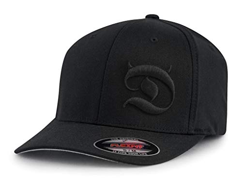 Horned D Flex Fit 6-Panel Men's Cap – Pull-On Baseball Hat with Curved Bill, Cotton/Poly/Spandex Blend – Black - size: Large-X-Large