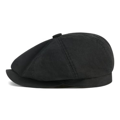 BOTVELA Men's Newsboy Gatsby Hat Cotton Cabbie Cap - color: Black, size: 7 1/4