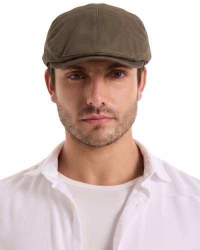 ZLYC Men Cotton Flat Cap Summer Scally Newsboy Beret Driver Hat - color: Back Buckle Brown