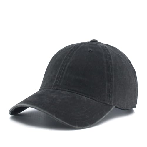 The Vintage Year Washed Cotton Low Profile Dad Hat, 6 Panel Soft Crown Baseball Cap, Brass Buckle, One Size Fits Most - color: Faded Black