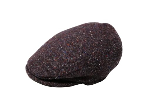 Hanna Hats Traditional Irish Tweed Wool Vintage Cap. Unisex Cabbie Hat. Stud Fastener & Taffeta Lining. 100% Made in Ireland. - color: Maroon & Charcoal Salt & Pepper, size: Medium