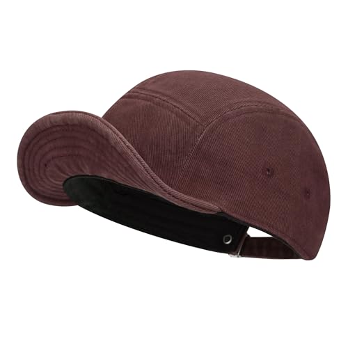 Croogo Short Brim Baseball Cap 5 Panel Washed Cotton Dad Hat for Men - color: Wine Red