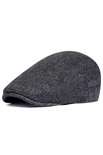 BABEYOND Men's Flat Cap Newsboy Hats Herringbone Tweed Cabbie Hats for Men 1920s Ivy Irish Driving Hats Gatsby Hat - color: Black, size: Small-Medium