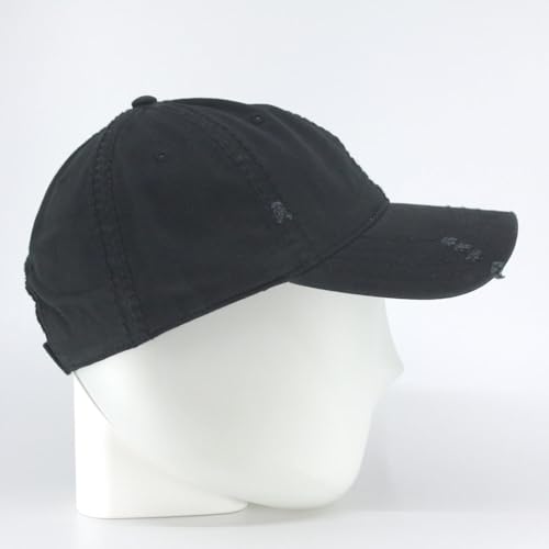 Washed Cotton Distressed with Heavy Stitching Adjustable Baseball Cap - color: Black B