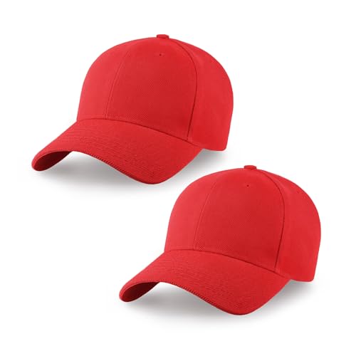 2-Pack Classic Structured Baseball Cap Adjustable Snapback Ball Caps - color: Red