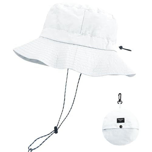 PFFY Packable Sun Bucket Hat for Men Women Outdoor UV Protection Sun Hats - color: White (More Loose)