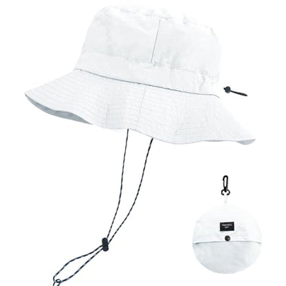 PFFY Packable Sun Bucket Hat for Men Women Outdoor UV Protection Sun Hats - color: White (More Loose)