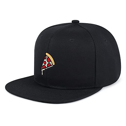 JPAK Pizza Hip-Hop Snapback Hat Embroidered Baseball Cap Foodie - color: 04. Black