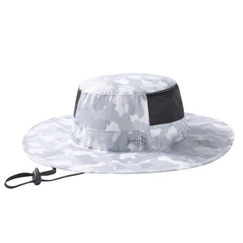 BASSDASH UPF 50+ Fishing Sun Hat Water Resistant Unisex Wide Brim Bucket Boonie Hat for Hiking Camping Safari FH15 - color: Light Grey Camo, size: Medium