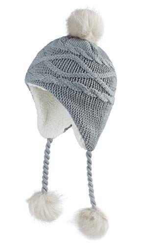 Home Prefer Girls Sherpa Earflaps Hat Toddler Baby Knit Beanie Fuzzy Peruvian Cold Weather Warm Winter Hat - color: Gray, size: Medium