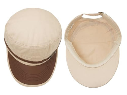 Initlove Military Hat Cadet Army Cap Flat Top Hats for Men Women - color: Khaki