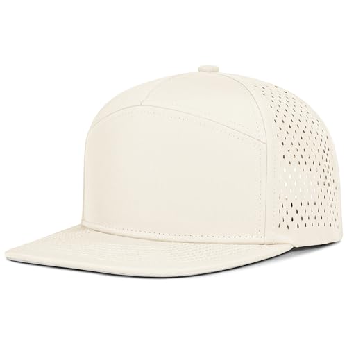 4 Inclusive Sizes Performance Flat Brim Trucker Hat Men Women, 7 Panel Snapback Running - color: 71.beige