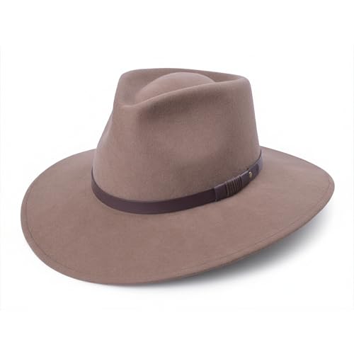 Bigalli Australian Wool Felt Hat - Outdoor Fedora Style - Crushable Water - Resistant UV Protection - color: Khaki, size: X-Large