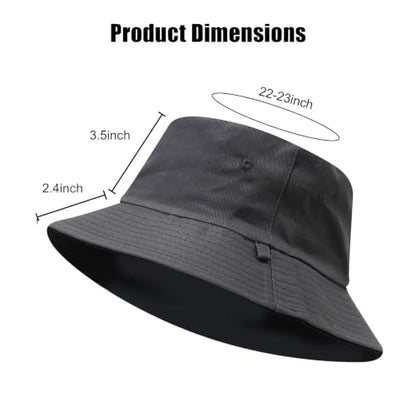 XXL Oversized Reversible Bucket Hat Beach Fisherman Sun Cap with Chin Strap for Women Men - color: Dark Grey Black