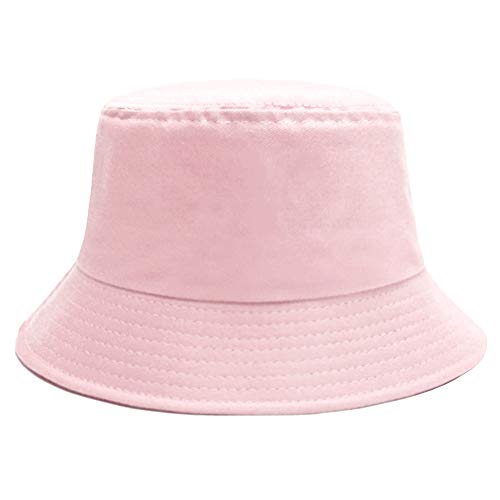 Bucket Hat for Women Men, Reversible Cotton Summer Sun Beach Cap Solid Color Style - color: A-pink