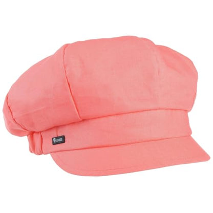 Lipodo Classic Baker Boy Cap Made in Italy Linen Cotton Ladies Elastic Band Spring Summer - color: Coral