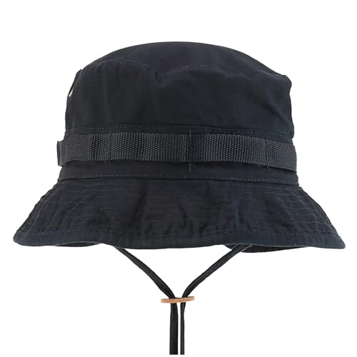 Armycrew 100% Washed Cotton Boonie Hat with Chin Strap - color: Black, size: Small