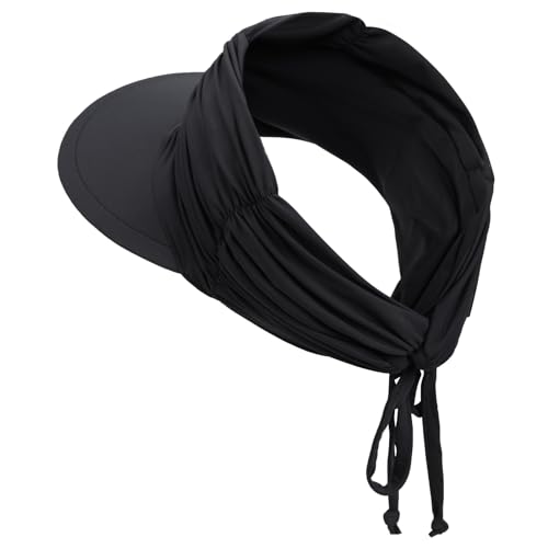 Women Visor Sun Hat Adjustable Foldable Wide Brim Sun Hats Summer UPF 50+ UV Protection Visor Cap for Outdoor Beach - color: Black B