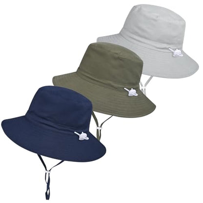 Baby Toddler Sun Hat,Boys Girls Adjustable Bucket Hat for Kids UPF 50+ Sun Protective Child Summer Beach Hats 0-5 Years - color: Gray & Army Green & Navy -3pcs, size: 2-5T