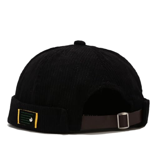 Quanhaigou Brimless Sailor Cap,Adjustable Rolled Cuff Skull Beanie Hats for Men Women - color: Corduroy Black