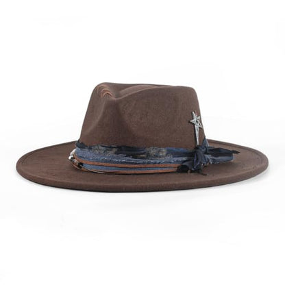 Big Brim Fedora Mens Women Boho Hat Handmade Dress Up Hats - color: Chocolate