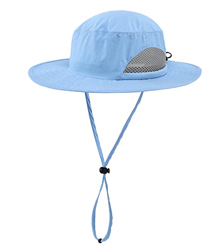 Kids Sun Protection Hat Quick Dry Adjustable Wide Brim Bucket Hat for Boys Girls Summer Fishing Hiking - color: Aqua Blue