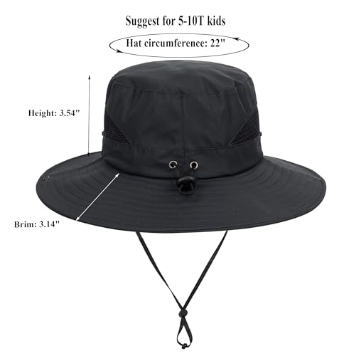 Kids Sun Hat with UV Protection Beach Bucket hat Safari Boonie Cap - color: Black
