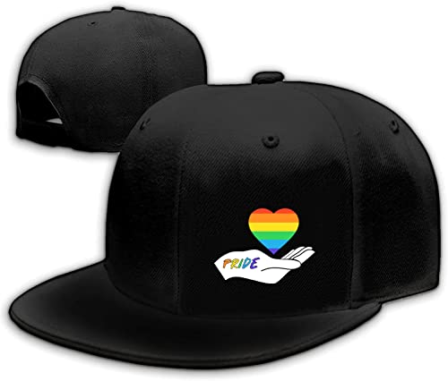 Snapback Hats for Men Flat Bill Black Adjustable Baseball Cap Trucker Hat for Dad American Flag Pirate Skull Caps Cool - color: Pride Rainbow Heart