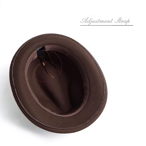 Short Brim Fedora Hat for Men Women Felt Trilby with Feather - color: Coffee