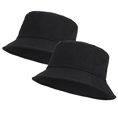Umeepar Unisex 2 Pack Cotton Bucket Hat Packable Sun Hat for Men Women - color: 2 Pack Black